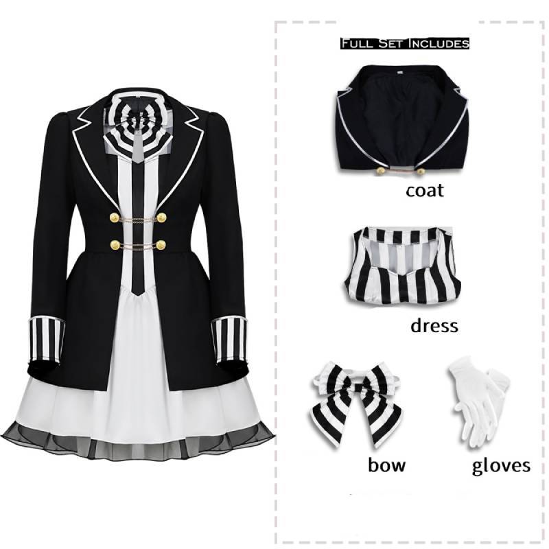 Cosplay Costume With Striped Collar And Gloves For Halloween Parties S