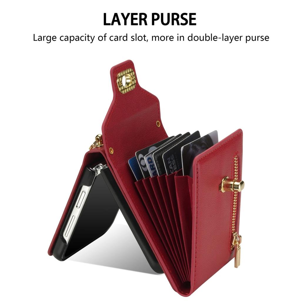 Zipper Wallet Crossbody  Phone Case for Samsung Galaxy Z Flip 6 5 4 3 Flip6 Flip5 Flip4 Flip3 5G with Card Holder Leather Cover