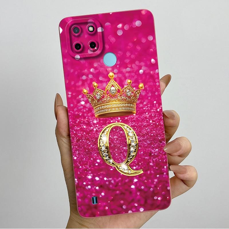 For Realme C21Y C25Y Phone Case Crown Letters Soft Liquid Silicone Protective Back Cover For Realme C21 C15 C 21 C 25 Y Fundas