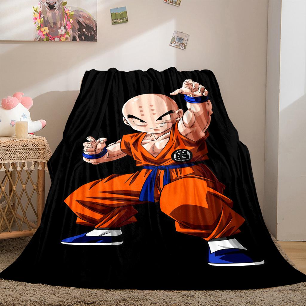 1PC Krillin Print Flannel Blanket, High quality All Seasons, Home Decor, Warmth and Comfort, Perfect for Christmas Gifts