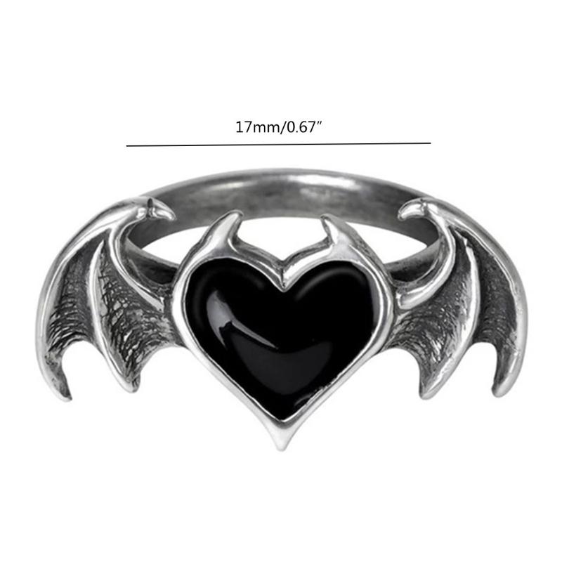 Gothic for Soul Ring Black Red Heart Demon Wing Ring High Polish Finger Ring Wedding Band Cocktail Party Promise Ring