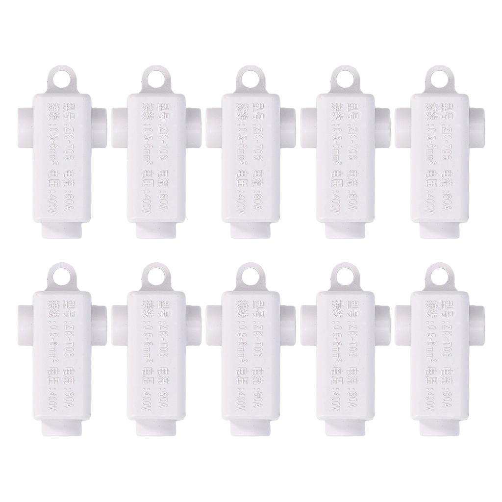 10Pcs T Type Splitter Block 3 Way Inline Junction Connector Box High Power ZKT06 400V 60A