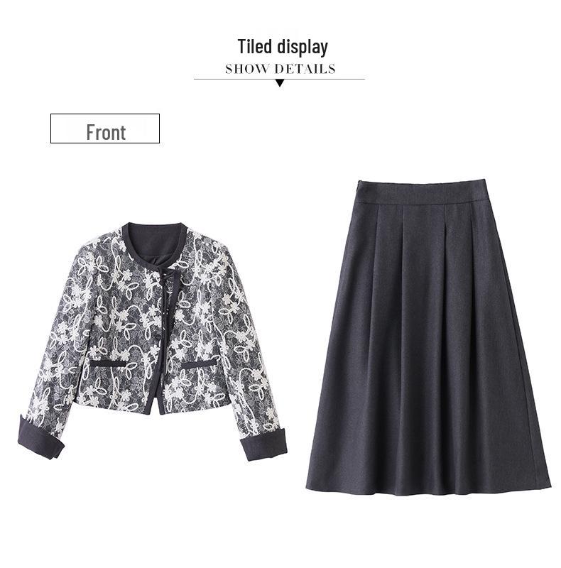 Spring 2025 Women's Embroidered Two-Piece Set: Short Jacket & Half Skirt