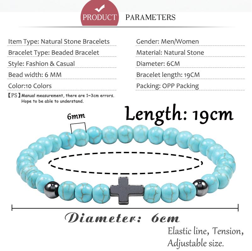 Prayer Men Women Bracelet Hematite Cross 6MM Natural Stone Tiger Eyes Bead Strand Bracelets Bangle Jesus Yoga Homme Jewelry Gift