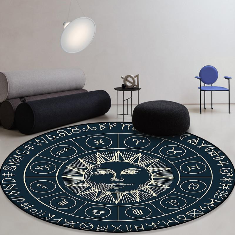 Sun Moon Constellation Printing Pattern Circular Floor Mat Suitable for Home Living Room Bedroom Carpet Non Slip Floor Mat
