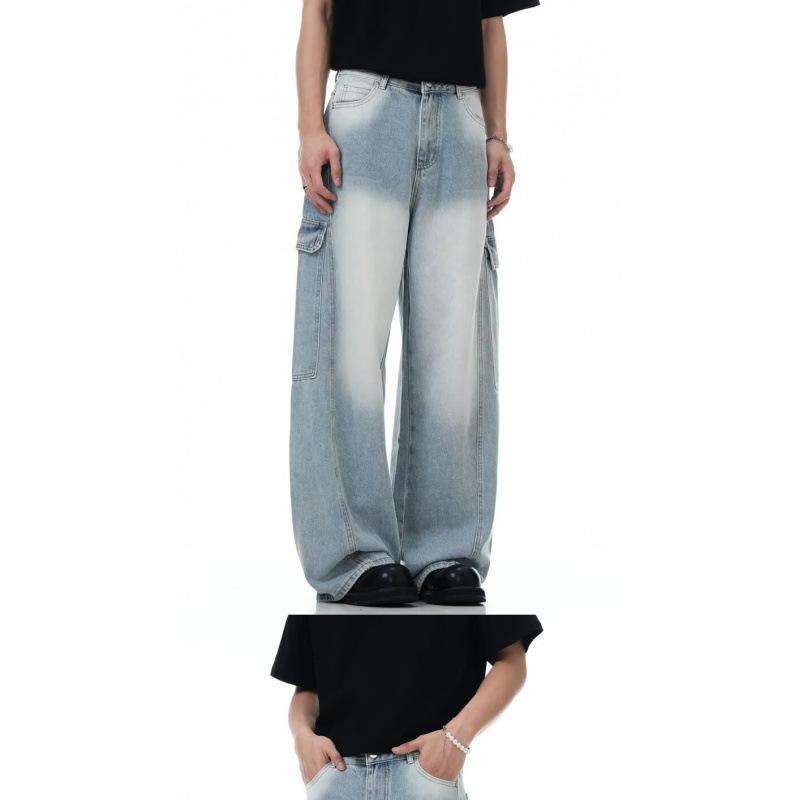 JYL Men s Cargo Pants Pocket Vintage American High-Street Trendy Loose Denim S янтарь