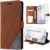 Case for Samsung Galaxy S26, Shockproof Protection Brown-Gray Synthetic Leather - 2 Tempered Glasses