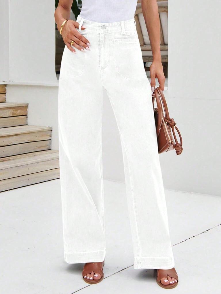 Women's High Waist Wide Leg Jeans Stretch Denim Baggy Loose Fit Pants with Pockets