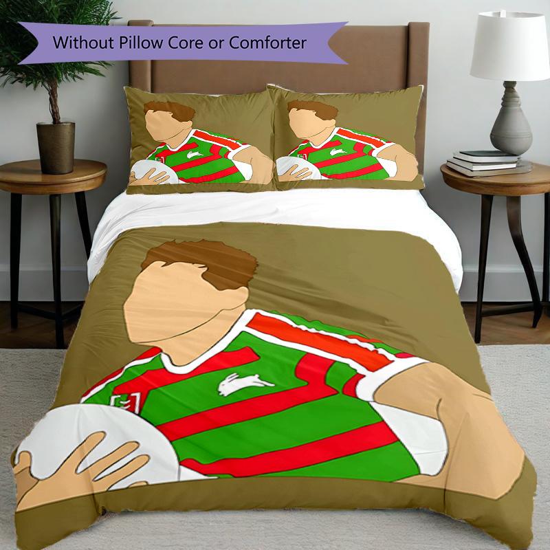 3-teiliges Bettbezug-Set (1 * Bettbezug + 2 * Kissenbezug, ohne Kern), South Sydney Rabbitohs Druck Bettwäsche Set, Schlafzimmer Dekor, Ganzjahres, Geburtstagsgeschenk