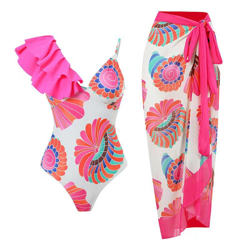 

**Ruffled Chiffon Tie-Up Swimsuit & Cover-Up Set** XXL