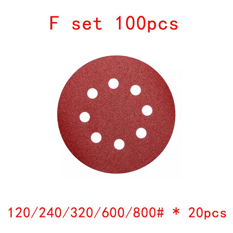 5inch 8 Hole 125mm Sanding Paper Set Screen Discs Woodworking Metal Grinding Disc Abrasive Polishing Tool 40/80/100/120/2000Grit