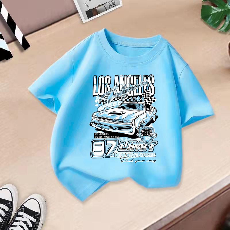 Children T-shirt Car Printed Kids 100% Cotton Tops 2-13Y O-Neck Short-sleeve T-shirt