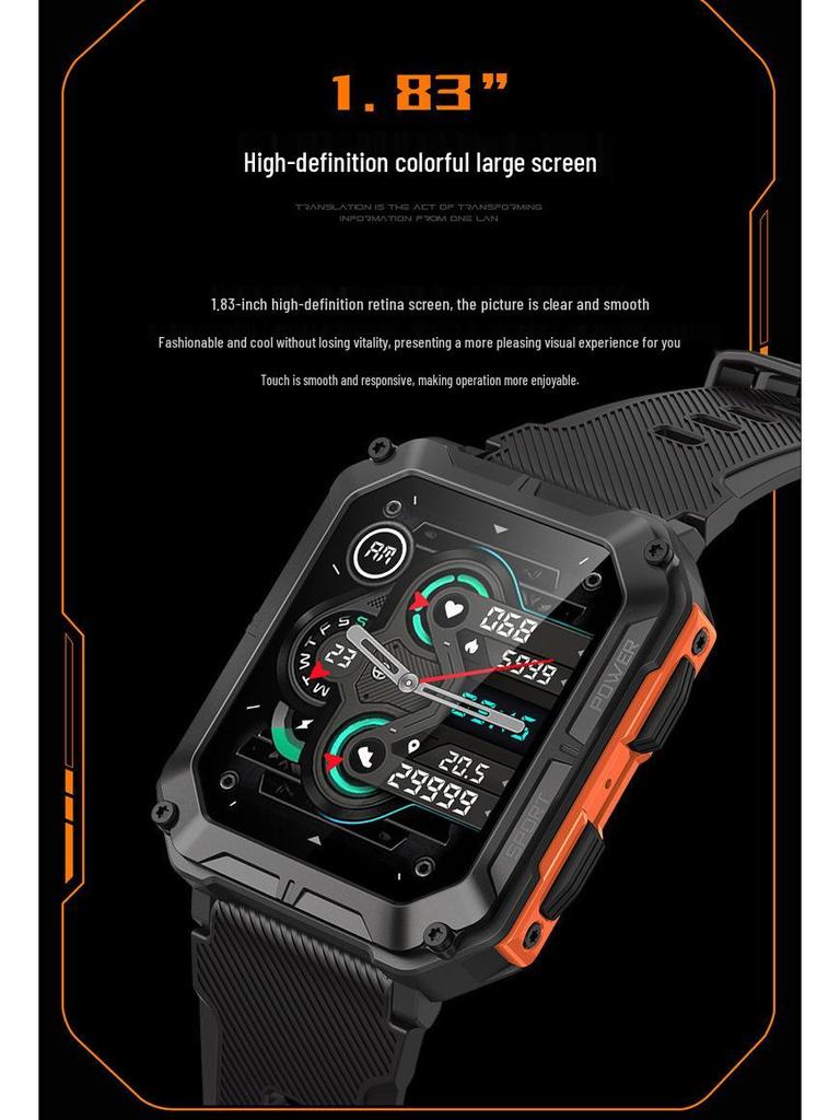 C20PRO 1.83'' Smartwatch: Outdoor Sport, Call, Heart Rate & Blood Oxygen Detection, Three-Proof Protection