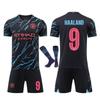 Man City Haaland Set Maglia da Calcio per Bambini Nero Attrezzatura Sportiva Partita di Allenamento Kit da Calcio Bambini