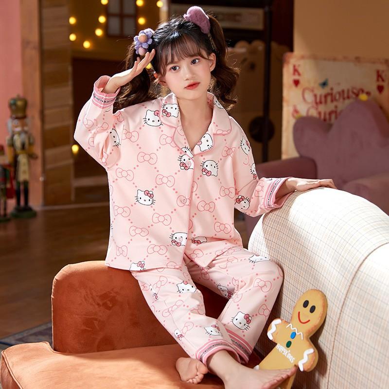 Girls Cotton Pajama Set Long Sleeve Hoodie Style Sleepwear Kids 8-14 Years Winter Home Wear