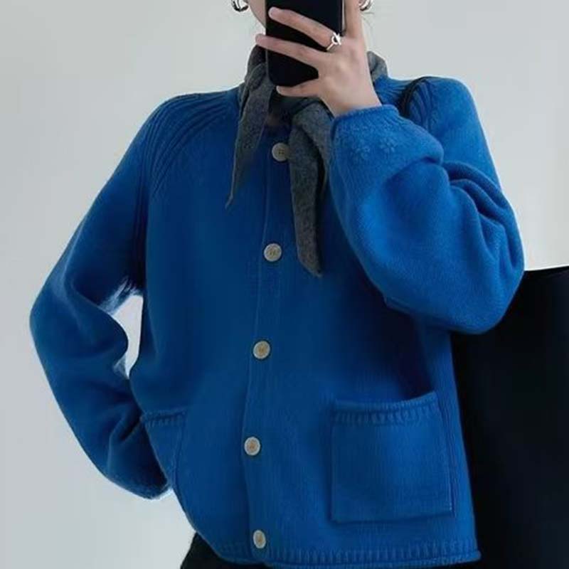 

Свитера Пальто Кардиган для Женщин Осень Зима Большой Размер Длинный Рукав Вязаный Кардиган Свитера Куртка S синий
