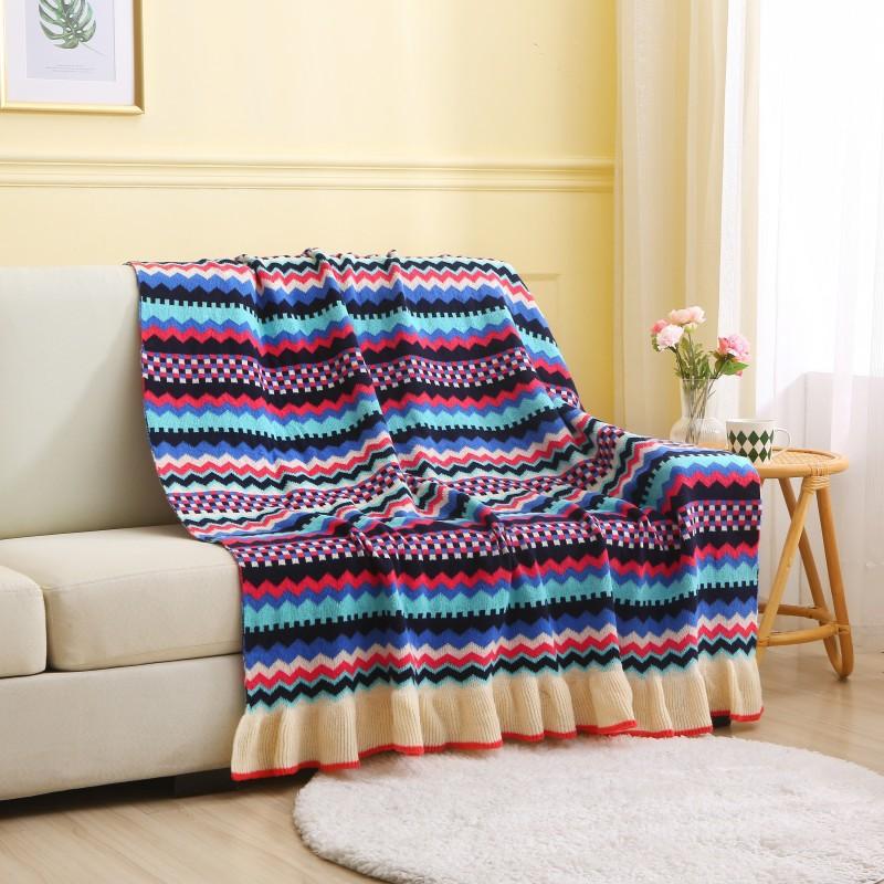 Nordic Vintage Ruffled Throw Blanket Bed End Sofa Cozy Lightweight Acrylic Knit