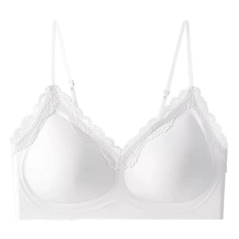 New light luxury women's underwear without steel rim bra French lace edge comfortable gathering jelly strip soft support bra