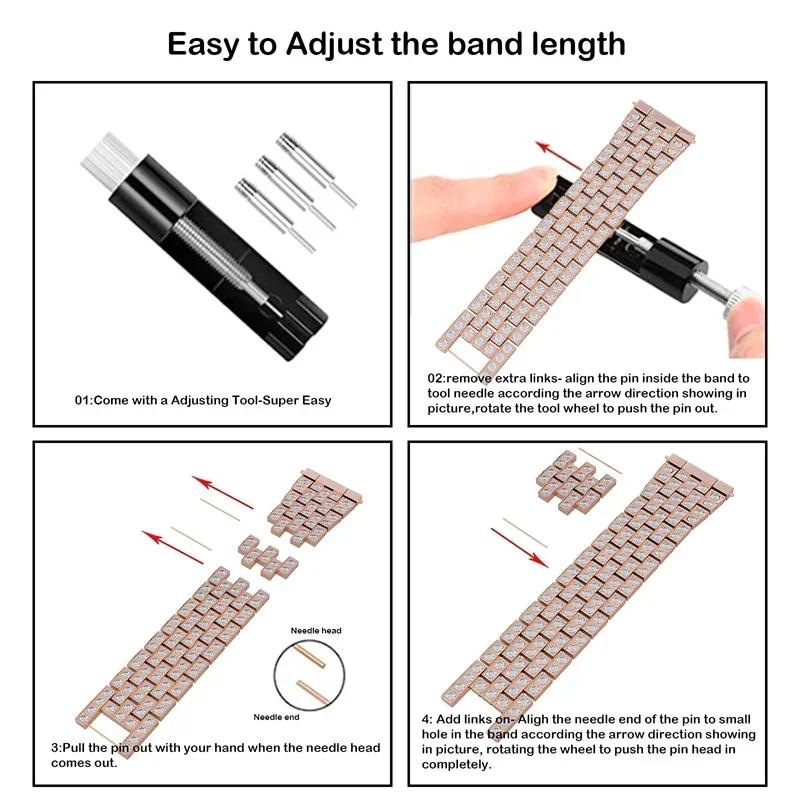 Stainless Steel With Diamond Watchband For Redmi Watch 5 4 Women Strap For xiaomi band 8pro 9pro  Bracelet Metal