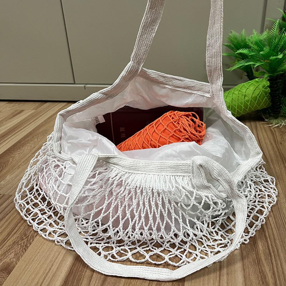 Cotton Grocery Bags Portable Reusable Fruit Vegetable Net Bag Mesh Rope Breathable Short Handle Tote Fruit Vegetable Storage