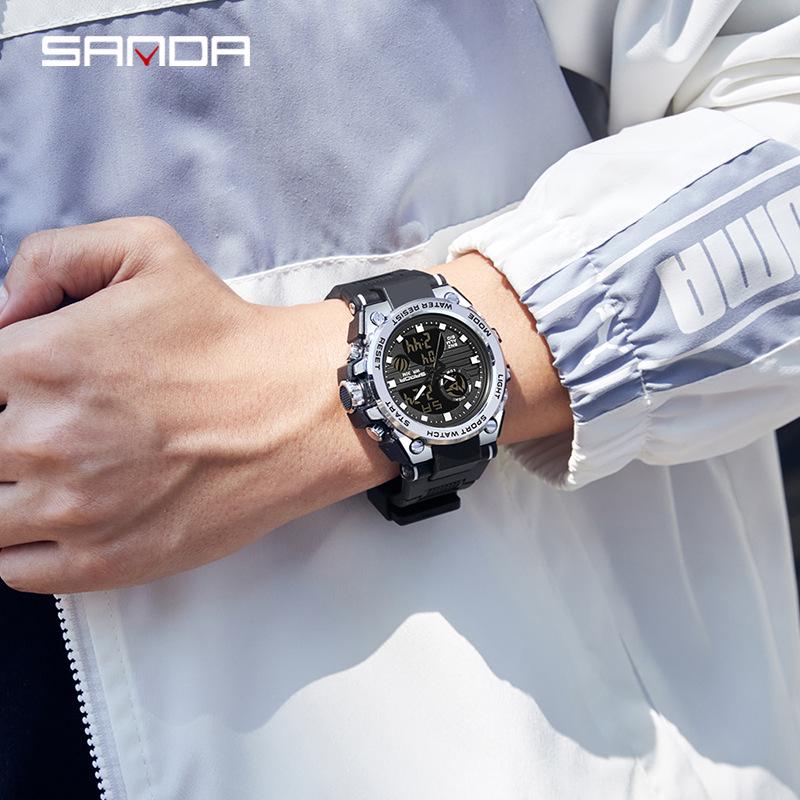 Sanda Teen's Waterproof Dual Display Sports Watch with Luminous Alarm