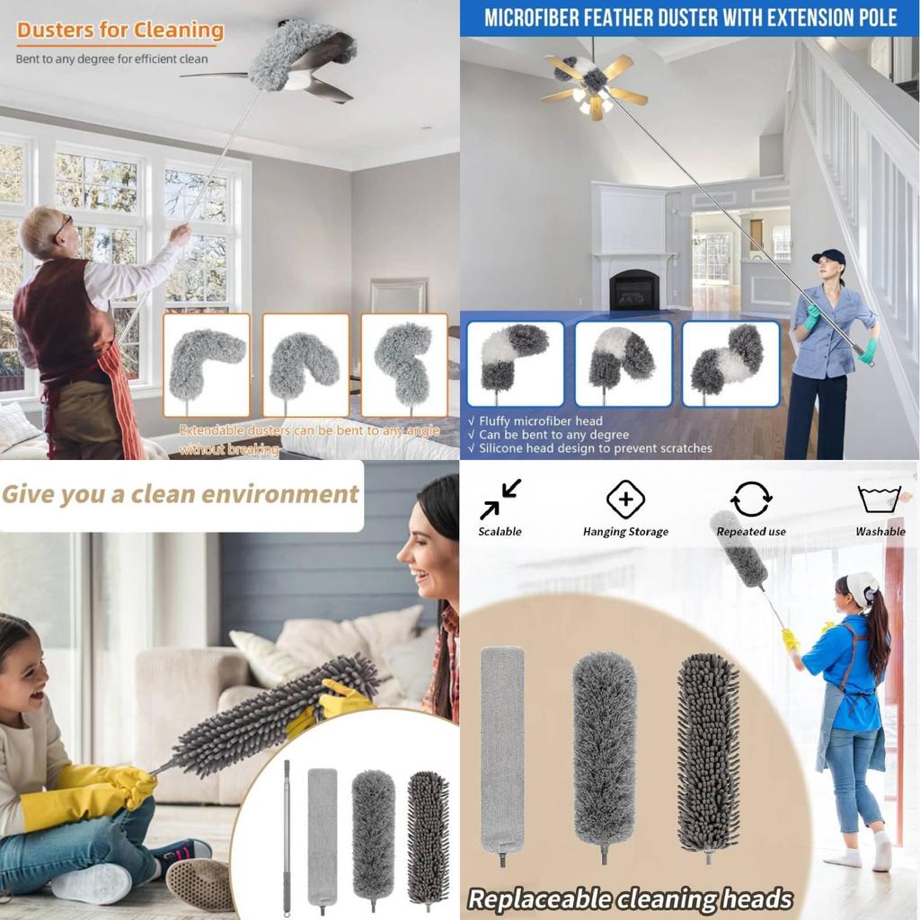 Duster Microfiber Kit With Scalable Handle Household Cleaning Sweeping Tools