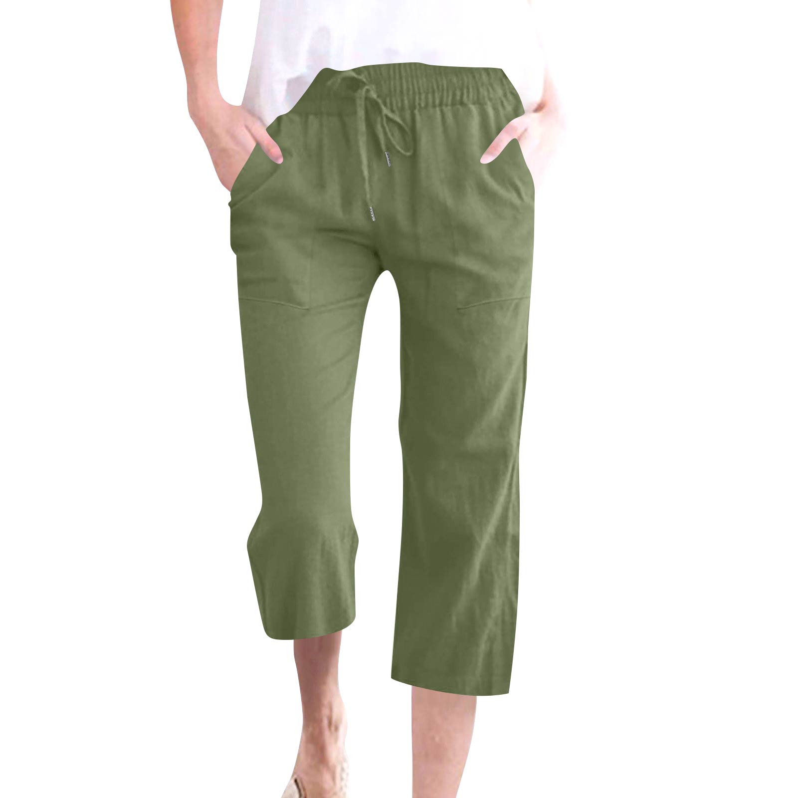 

Women s Casual And Fashionable Color Loose Pants With Pocketes S зелений