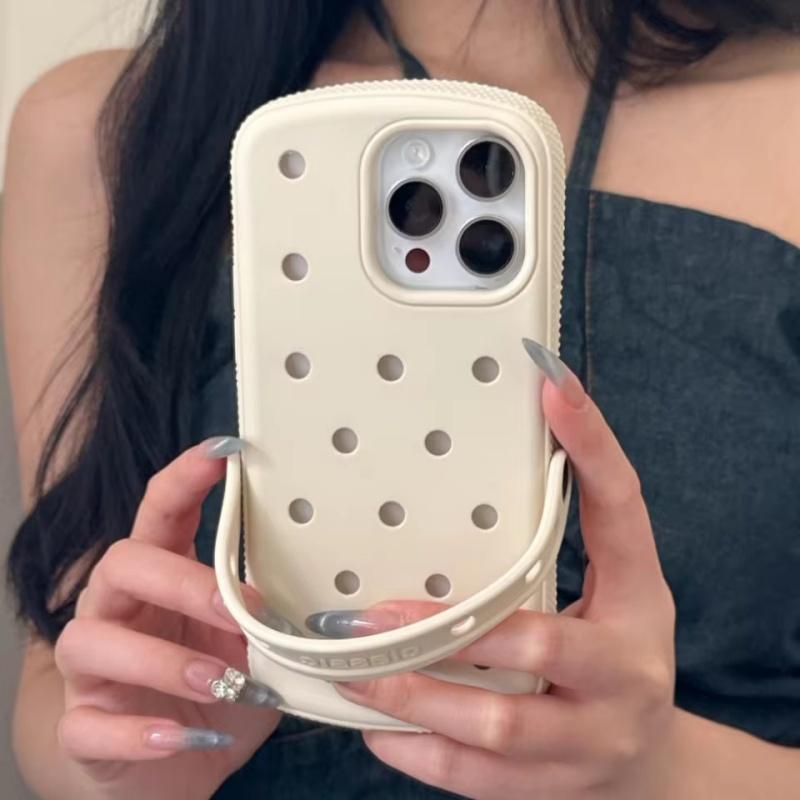 

Creative Slippers DIY for Crocs Charms Silicone Case Breathable,Shockproof,Soft Cover for iPhone 16 15 14 13 12 17 Pro Max Plus iPhone 11 білий