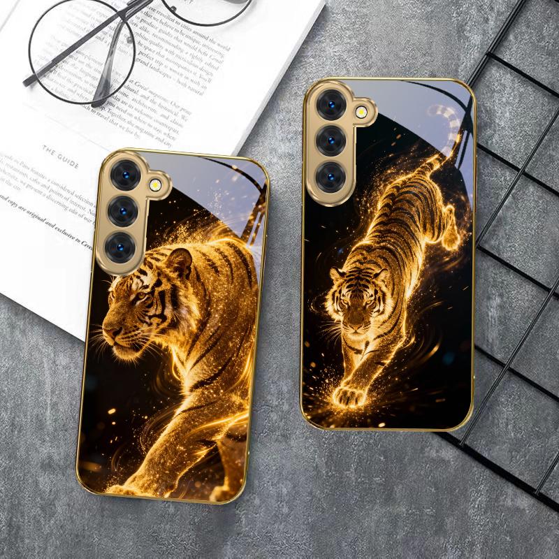 The Tiger of Strength For Samsung Galaxy S26 S20 FE S21 S22 S23 Plus S24 Ultra S25Ultra S21+ S22Plus Golden Glass Phone Case
