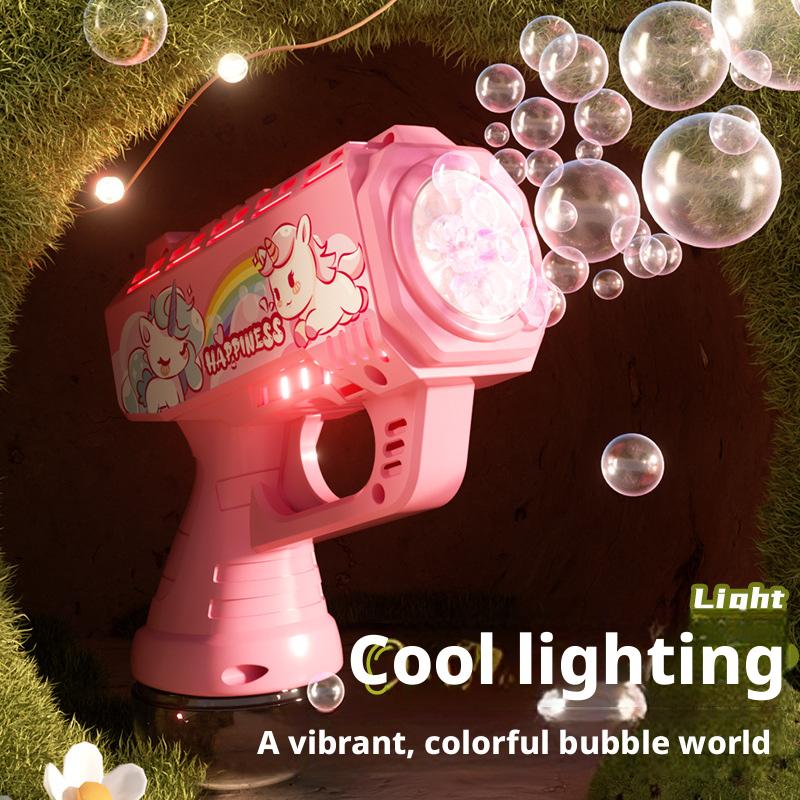 Cartoon unicorn electric bubble gun for adult, bubble machine automatic soap blower with lights, outdoor party toys