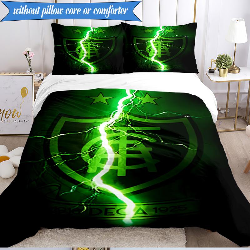 3PCS Green Shield Emblem Design Printed Soft Bedding Set,Including 1pc Duvet Cover And 2pcs Pillowcases Perfect for Bedroom, Dormitory, Fan gift