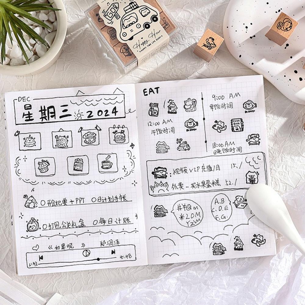 9pcs Set Cartoon Cat Dog Rubber Stamps Journal GO DIY Carved Stamps  for Scrapbooking Collage