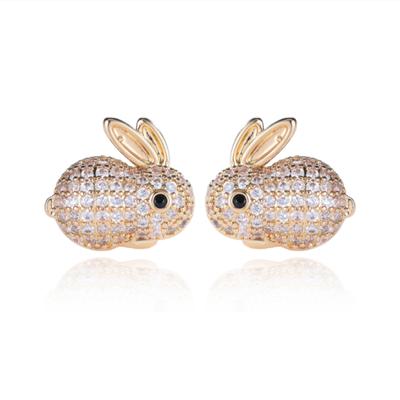 Animal Rabbit Stud Earrings for Women Full Paved CZ Cute Ear Accessories Girls Gift Daily Wear Party Trendy Jewelry