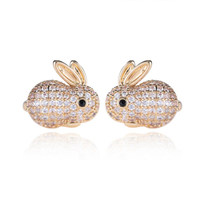 

Animal Rabbit Stud Earrings for Women Full Paved CZ Cute Ear Accessories Girls Gift Daily Wear Party Trendy Jewelry золотой