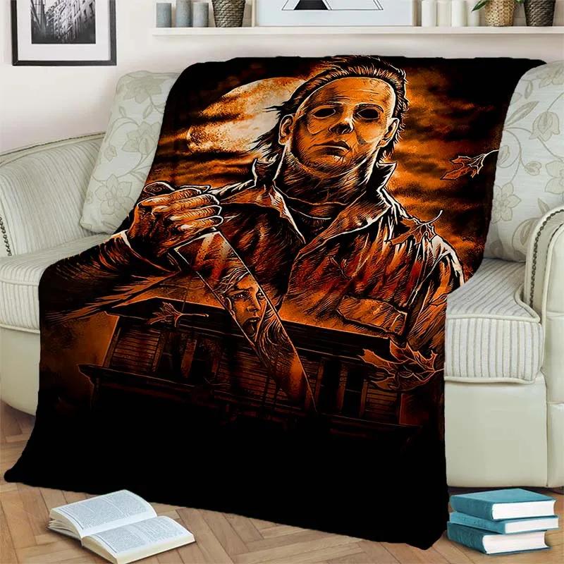 HD Horror Movie Game Halloween Gift Blanket Michael Myers Sofa Bed Decor Warm Flannel for Outdoor Picnic Car