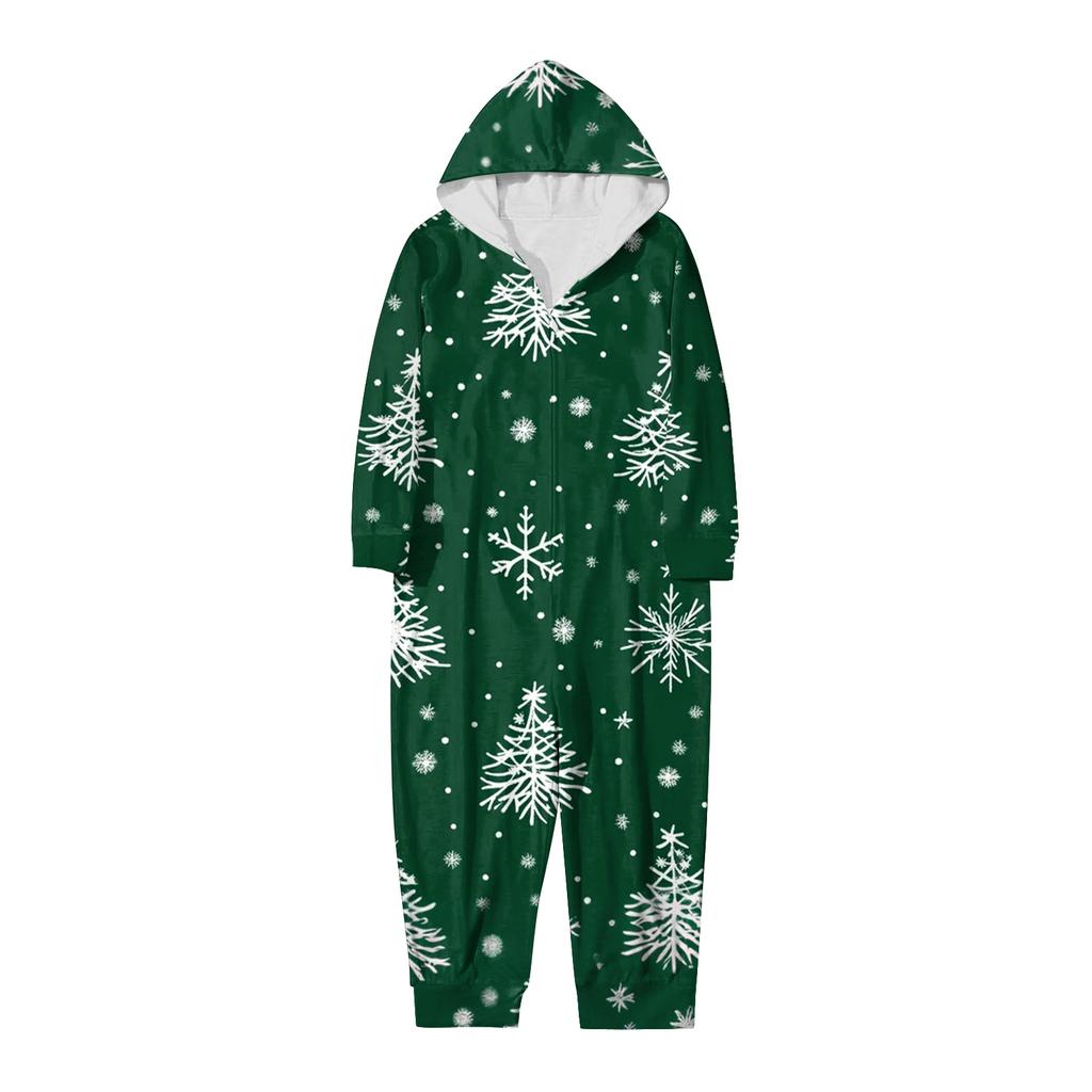 Christmas Print Family Matching Hooded Long Sleeved Zippered Jumpsuit Set
