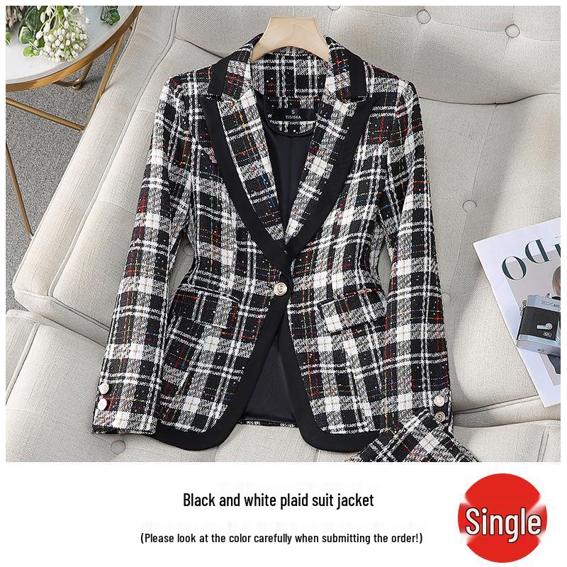 Zihong Women's Green Plaid Blazer: New 2024 Slim-Fit for Autumn/Winter