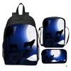Bedruckter Universum Sternenhimmel Rucksack 3-teiliges Set Tier Wolf Löwe Rucksack Kleine Umhängetasche Federmäppchen