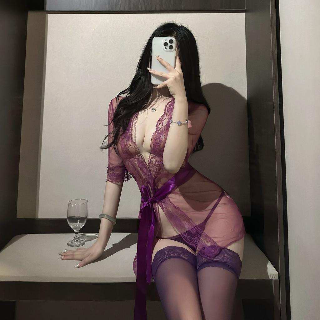 New sex underwear lace tulle perspective strap nightgown hot temptation lace nightdress set