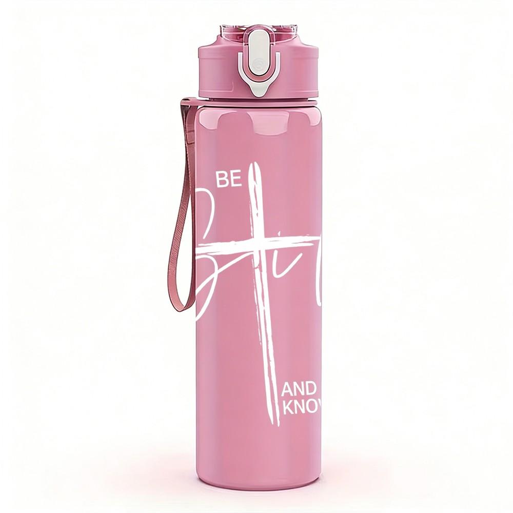 1PC Soft Light Script Signature Sketch Print 750ml Color Plastic Sports Water Bottle Leakproof Flip Straw Lid Suitable for Sports Office Home Use