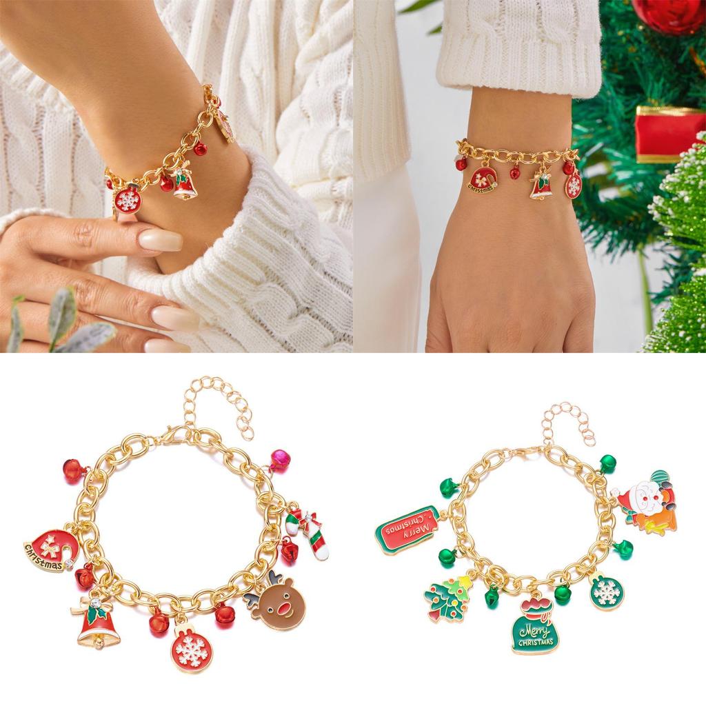 Festive Christmas Hand Jewelry With Reindeer Bell Snowflake For Celebrations