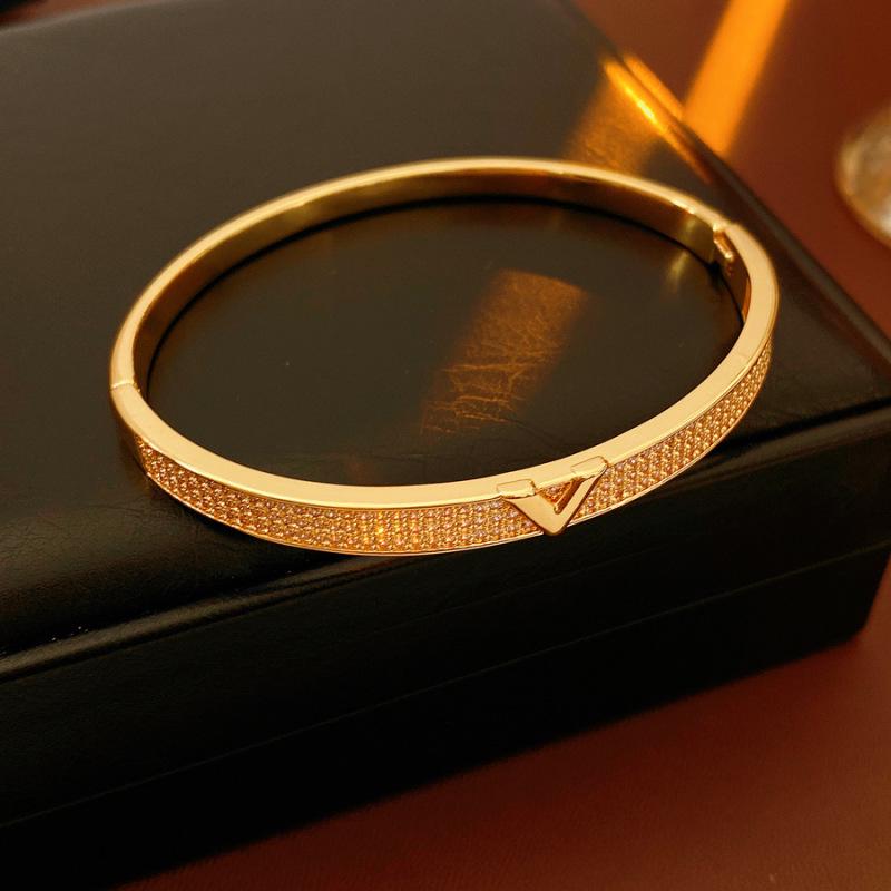 Gourd Hollow Gold-Plated Zircon Bangle - Chinese Style Luxury Fashion Bracelet