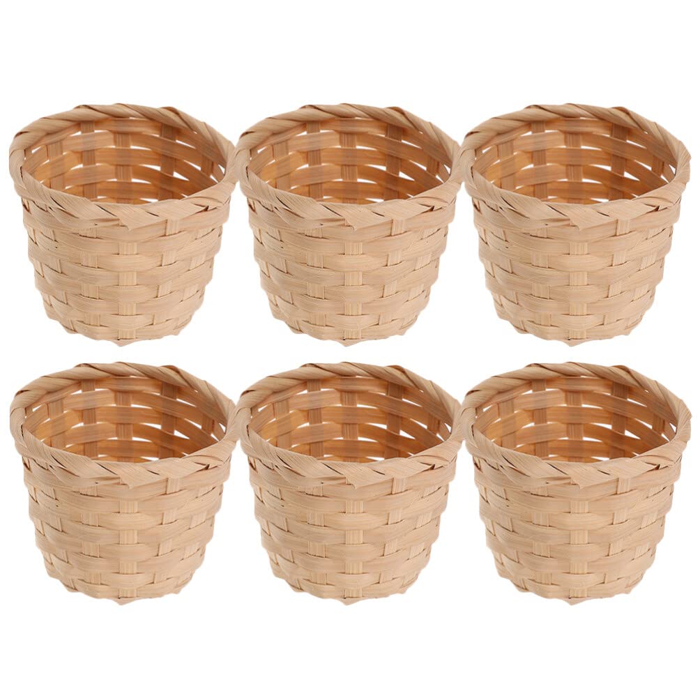 NUOLUX Bamboo Basket, Small Basket, Mini Basket for Small Flowers, 6-Piece Set, Bamboo, Farmhouse, Pen, Trinket Box, Small Toy Container