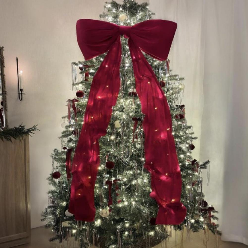 180x50cm Velvet Flocked Christmas Bow for Christmas Tree Wedding Room Decoration Front Doors Outdoor Activities Party Decor