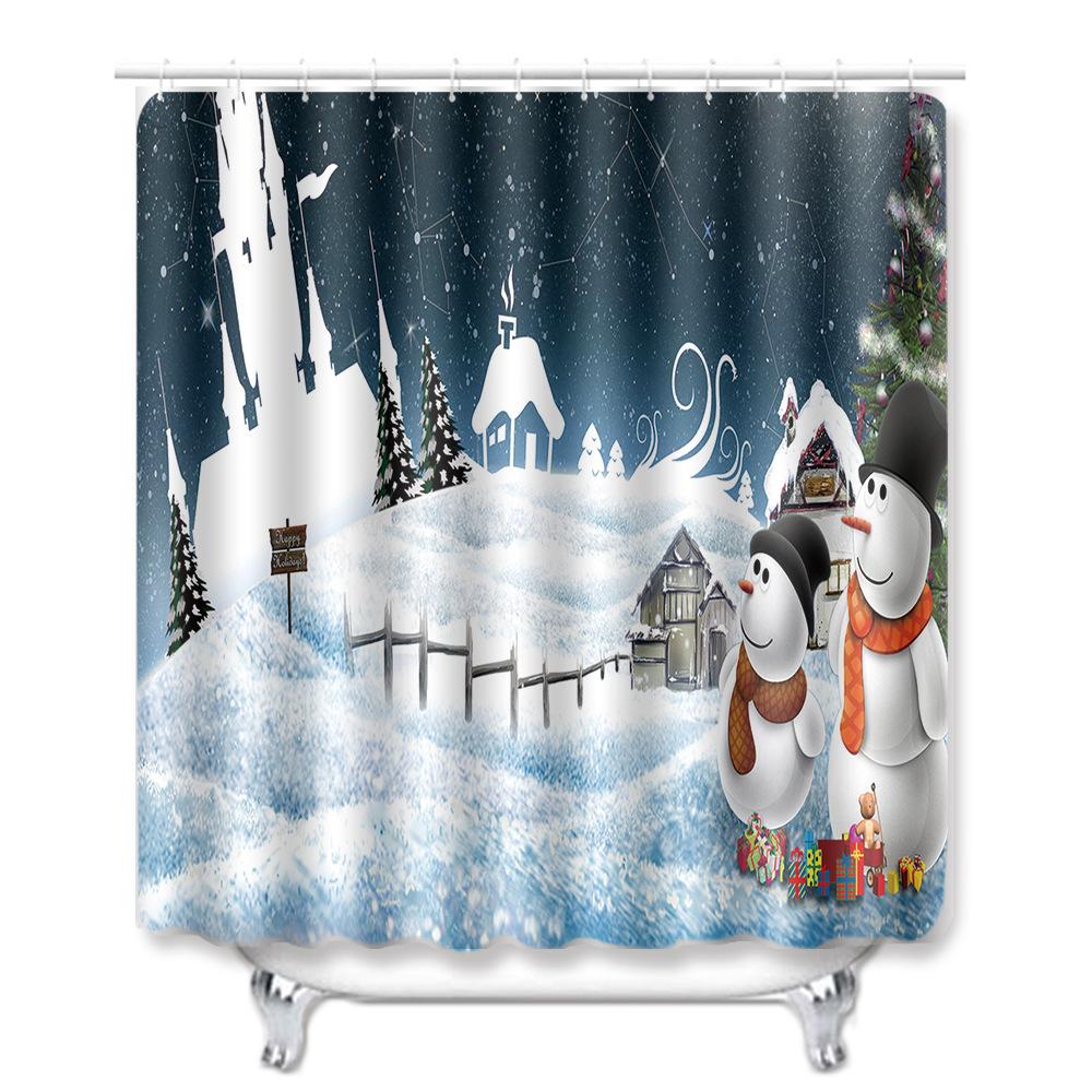 Christmas Shower Curtain Floor Mat Combination Four-Piece Set Bathroom Toilet Carpet Shower Room Mat Foot Mat