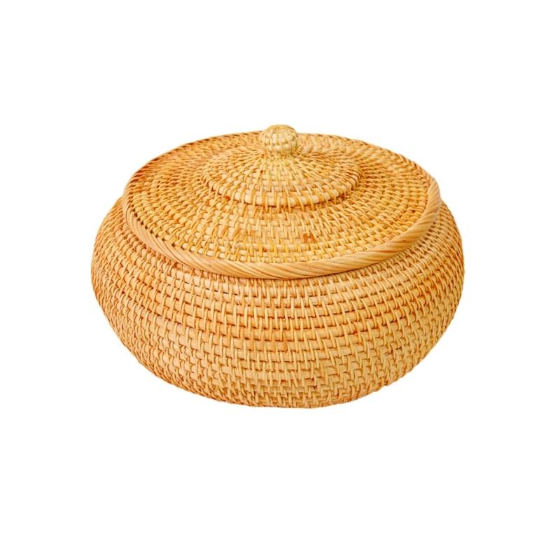Handwoven Round Rattan Storage Basket With Ventilated Lid For Home Organization Natural Vietnamese
