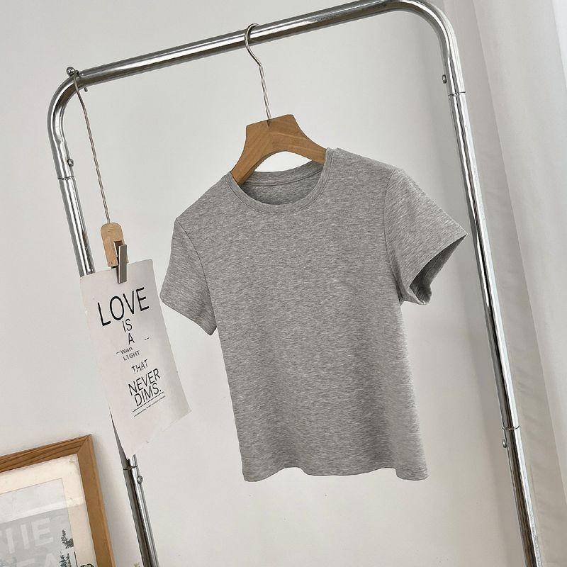 

Foreign Trade Women s Clothing 2024 Summer New Arrival American Style Sexy Pure Color O-neck Short Women s Top Grey L