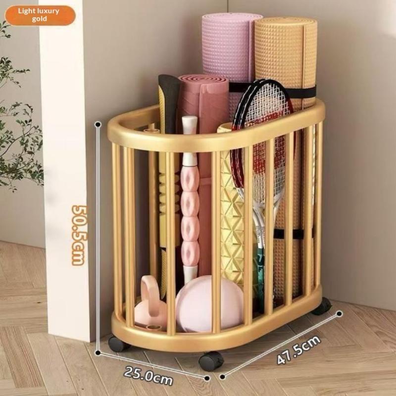 

Multi-Purpose Storage Bin Organizer With Wheels - Heavy-Duty Home Fitness Gear Storage Cart For Yoga Mats Storage Basket Gold B