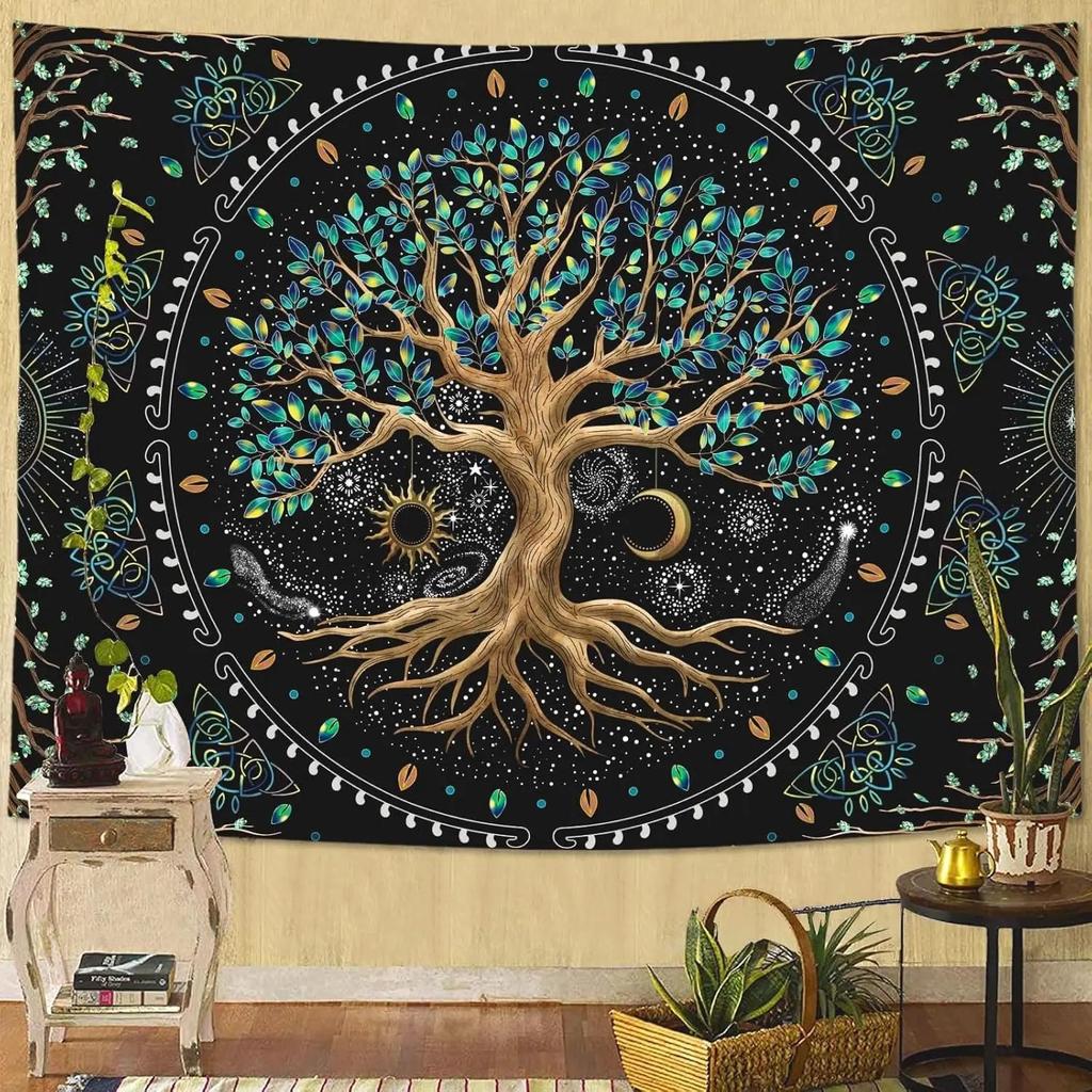Tree of Life Tapestry Wall Hanging Boho Vintage Floral Mandala Art for Bedroom Living Room Dorm Aesthetic Hippie Decor