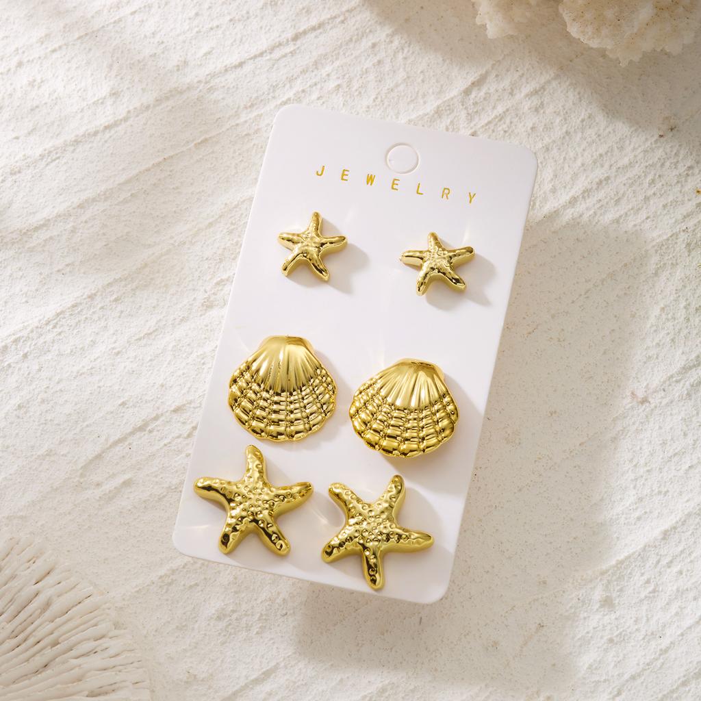 Women's Earring Set: High-end design, gold-colored, exaggerated shell and starfish earrings set for women